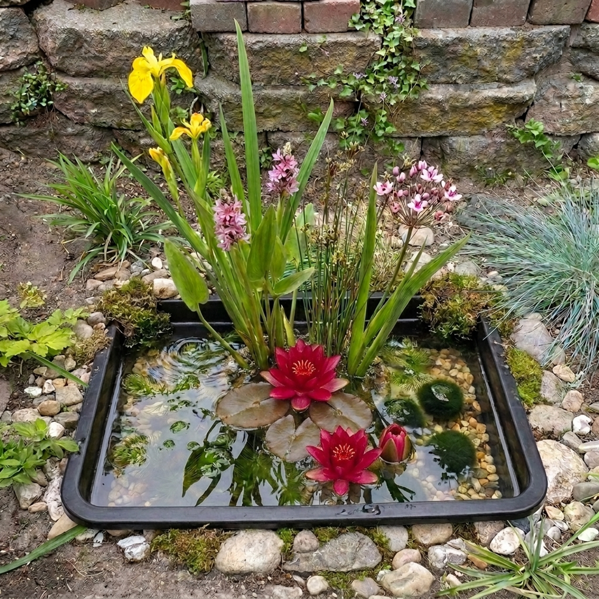 Complete Ingegraven Mini Vijver Rechthoek - Rood